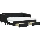 vidaXL Slaapbank met onderschuifbed en lades 80x200 cm fluweel zwart