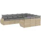 vidaXL 10-delige Loungeset met kussens poly rattan beige