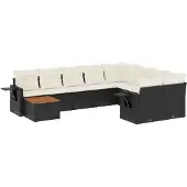vidaXL 10-delige Loungeset met kussens poly rattan zwart