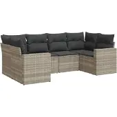 vidaXL 6-delige Loungeset met kussens poly rattan lichtgrijs