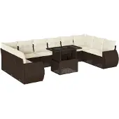 vidaXL 11-delige Loungeset met kussens poly rattan bruin