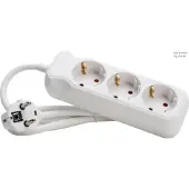 Kopp EFB stekkerdoos met 3 stopcontacten, zonder schakelaar, wit. Toevoerkabel: 1,4 meter, type H05VV-F, 3G, 1,5mm