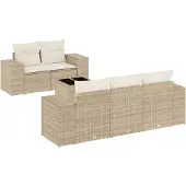vidaXL 6-delige Loungeset met kussens poly rattan beige