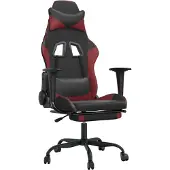 vidaXL Gaming stoel met voetsteun, zwart en wijnrood, kunstleer