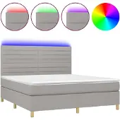 vidaXL Boxspring met matras en LED stof lichtgrijs 180x200 cm