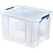 Fellowes opbergdoos 36 liter, transparant met blauwe handvaten, per stuk verpakt in karton