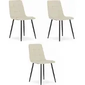 Leobert Set van 3 Eetkamerstoelen KARA Beige – Velvet Bekleding, Ergonomisch Design, Zwarte Metalen Poten, Comfortabele Zitting, Max. 120 kg