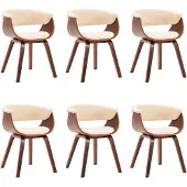vidaXL Eetkamerstoelen 6 st gebogen hout en kunstleer crème