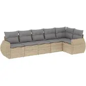 vidaXL 6-delige Loungeset met kussens poly rattan beige