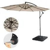 Mendler Zweefparasol Acerra, parasol zonwering, Ø 3 m kantelbaar, polyester/staal 11 kg ~ zandbeige met standaard