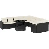 vidaXL 11-delige Loungeset met kussens poly rattan zwart