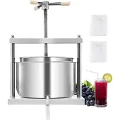 Vevor Fruitwijnpers Sapcentrifuge Fruitmolen (12 L) met 2 roestvrijstalen vaten