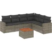 vidaXL 7-delige tuinmeubelset met kussens, grijs, polyrotan