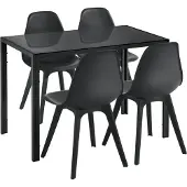 En.casa [] Eetset voor 4 personen, zwart. Bestaat uit een eettafel en 4 stoelen. Geschikt voor een keuken of eetkamer
