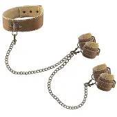 Ouch! Ouch - Halsband met Hand en Enkelboeien - Bruin