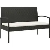 vidaXL Tuinbank met kussen 105 cm poly rattan zwart