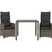 vidaXL 3-delige tuin-bistroset met kussens, grijs, polyrotan