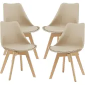 En.casa Eetkamerstoel 'Fläten', set van 4, gestoffeerde stoel, kunstleer, beige