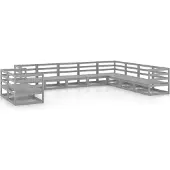 vidaXL 10-delige loungeset voor de tuin, grijs, grenenhout, massief