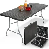 Arebos Klaptafel - Inklapbare tafel - Campingtafel - Vouwtafel - Weerbestendig - Zwart - 182 × 74 × 74 cm - 6 personen