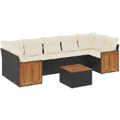 vidaXL 8-delige tuinmeubelset met kussens, zwart, polyrotan