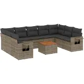 vidaXL 10-delige loungeset voor de tuin met kussens, grijs, polyrotan