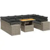 vidaXL 10-delige Loungeset met kussens poly rattan grijs