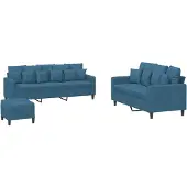 vidaXL 3-delige Loungeset met kussens fluweel blauw
