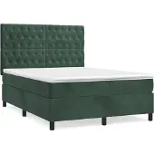 vidaXL Boxspring met matras fluweel donkergroen 140x200 cm