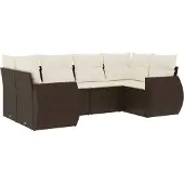 vidaXL 6-delige Loungeset met kussens poly rattan bruin