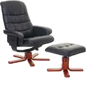Mendler Relaxfauteuil -E30, televisiefauteuil Ligfauteuil TV-fauteuil met voetenbank, MVG-gecertificeerd ~ kunstleer zwart