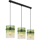 Globo Zwarte hanglamp Gorley met groen glas 3-lichts