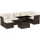 vidaXL 8-delige Loungeset met kussens poly rattan bruin