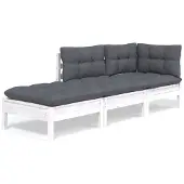 vidaXL 3-delige loungeset voor de tuin met kussens, gemaakt van massief grenenhout