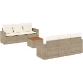vidaXL 7-delige Loungeset met kussens poly rattan beige