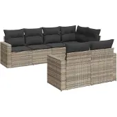 vidaXL 7-delige Loungeset met kussens poly rattan lichtgrijs