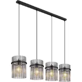 Globo Lighting Zwarte hanglamp Gorley met smoke glas 4-lichts