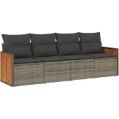 vidaXL 4-delige loungeset voor de tuin met kussens, grijs, polyrotan