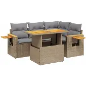 vidaXL 5-delige Loungeset met kussens poly rattan beige