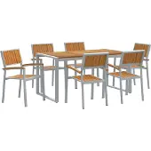 vidaXL Tuin Eettafel Set 7 st Grijs Massief Acacia Hout