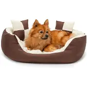Lionto hondenbed, stijlvol 4-in-1 hondenmandje, waterafstotend, krasbestendig en gemakkelijk schoon te maken, 65x50 cm, bruin/beige