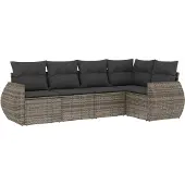 vidaXL 5-delige tuinmeubelset met kussens, grijs, polyrotan