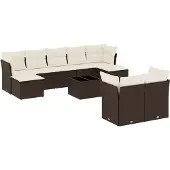 vidaXL 10-delige Loungeset met kussens poly rattan bruin