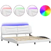 vidaXL Bedframe met LED-verlichting, wit, 200x200 cm, kunstleer
