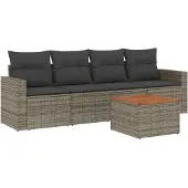 vidaXL 5-delige tuinmeubelset met kussens, grijs, polyrotan