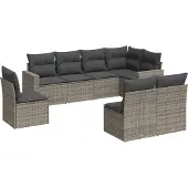 vidaXL 8-delige Loungeset met kussens poly rattan grijs
