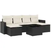 vidaXL 7-delige Loungeset met kussens poly rattan zwart