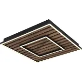 Globo Lighting Plafondlamp Woody zwart met hout vierkant