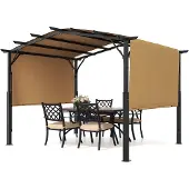 Vevor Paviljoen 3x3 meter, overkapping met intrekbaar dak, groot terrasoverkapping, feesttent, stevig tuinpaviljoen voor terras, achtertuin, veranda, zwembad
