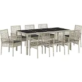 vidaXL Tuin Eettafel Set 9 st Lichtgrijs poly rattan